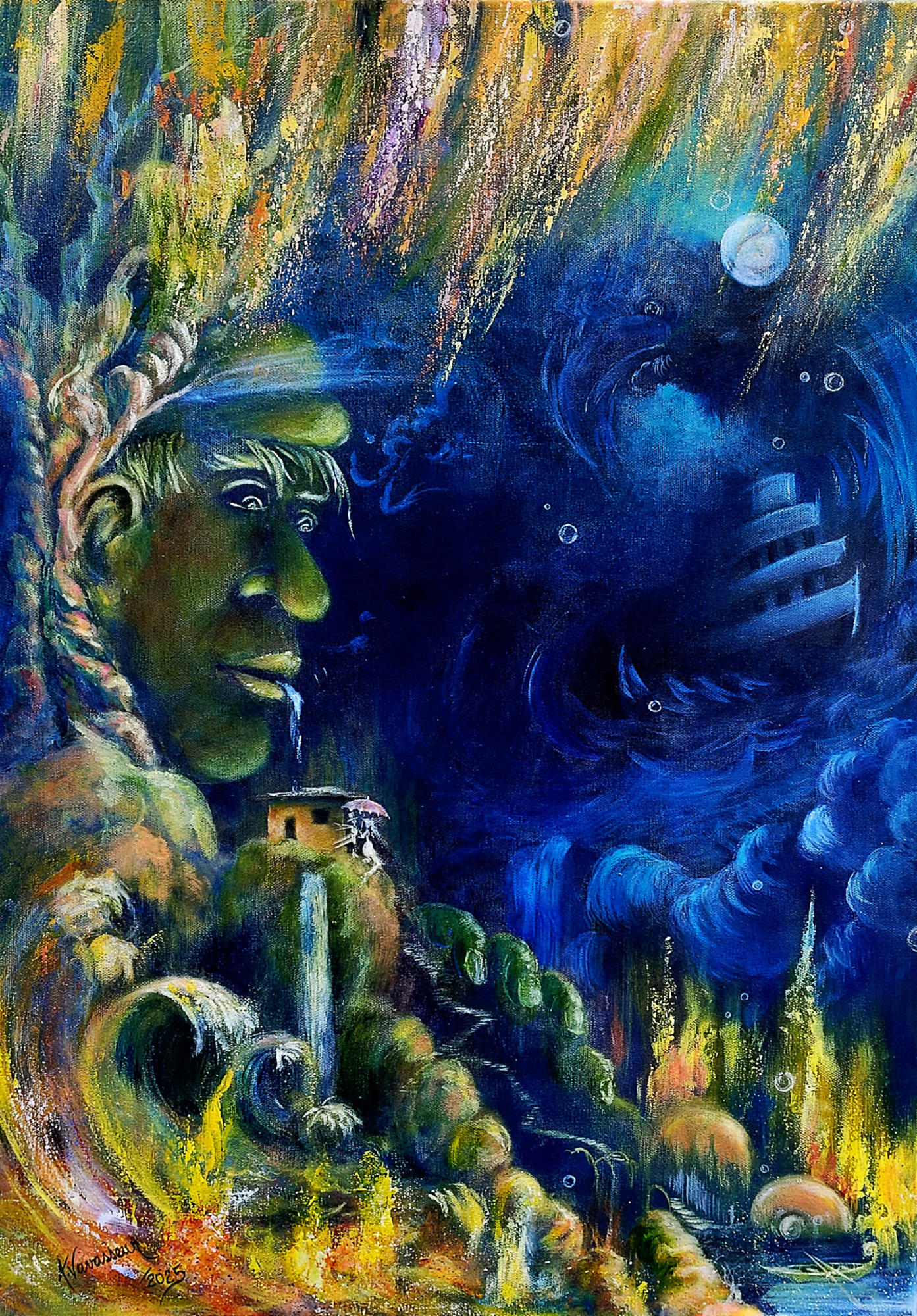 De l’autre côté (2025), poetic inner landscape painting in acrylic on canvas by Annick Vavasseur