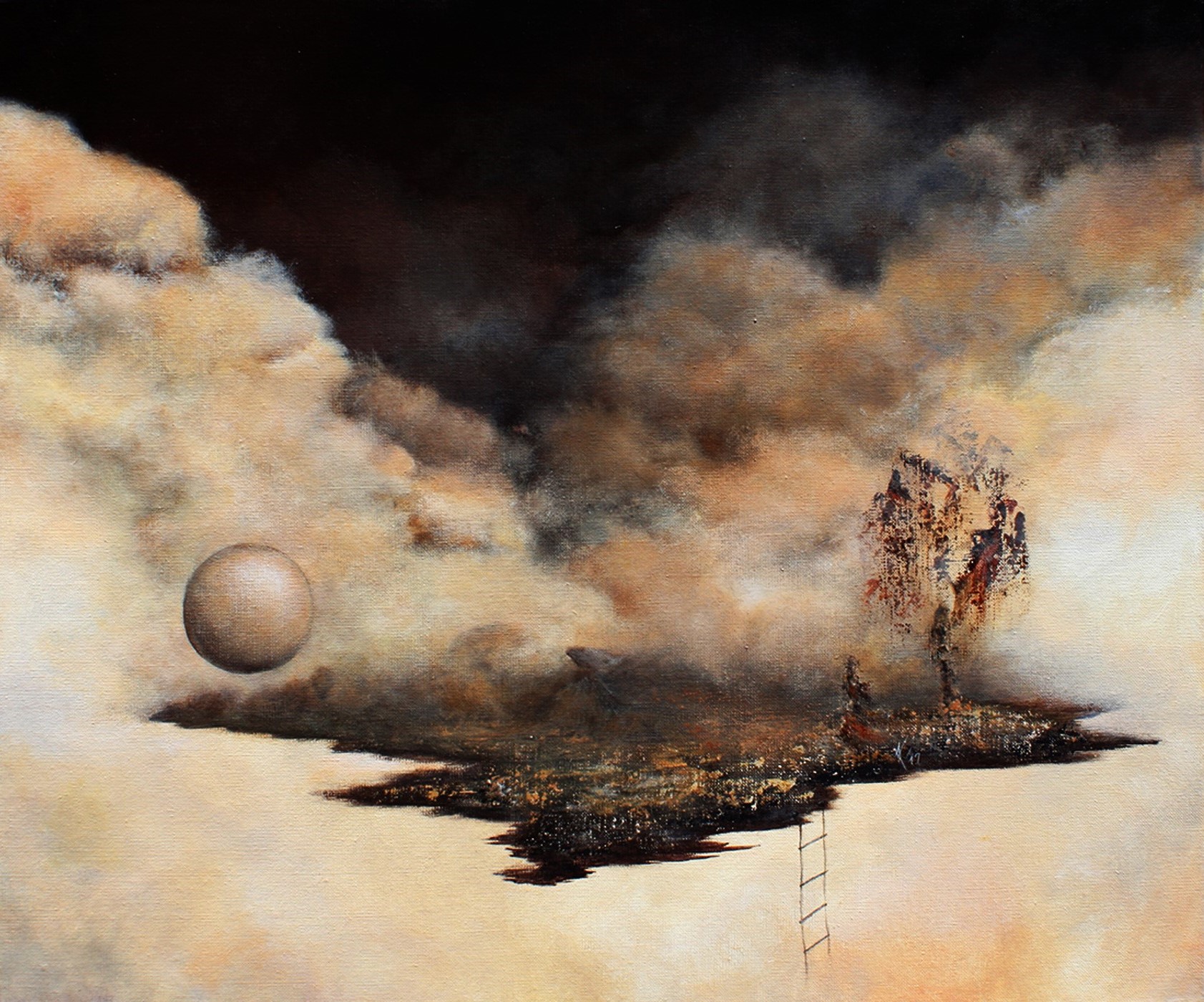 L’Île aux Dragons (2017), poetic landscape painting in acrylic on canvas by Annick Vavasseur