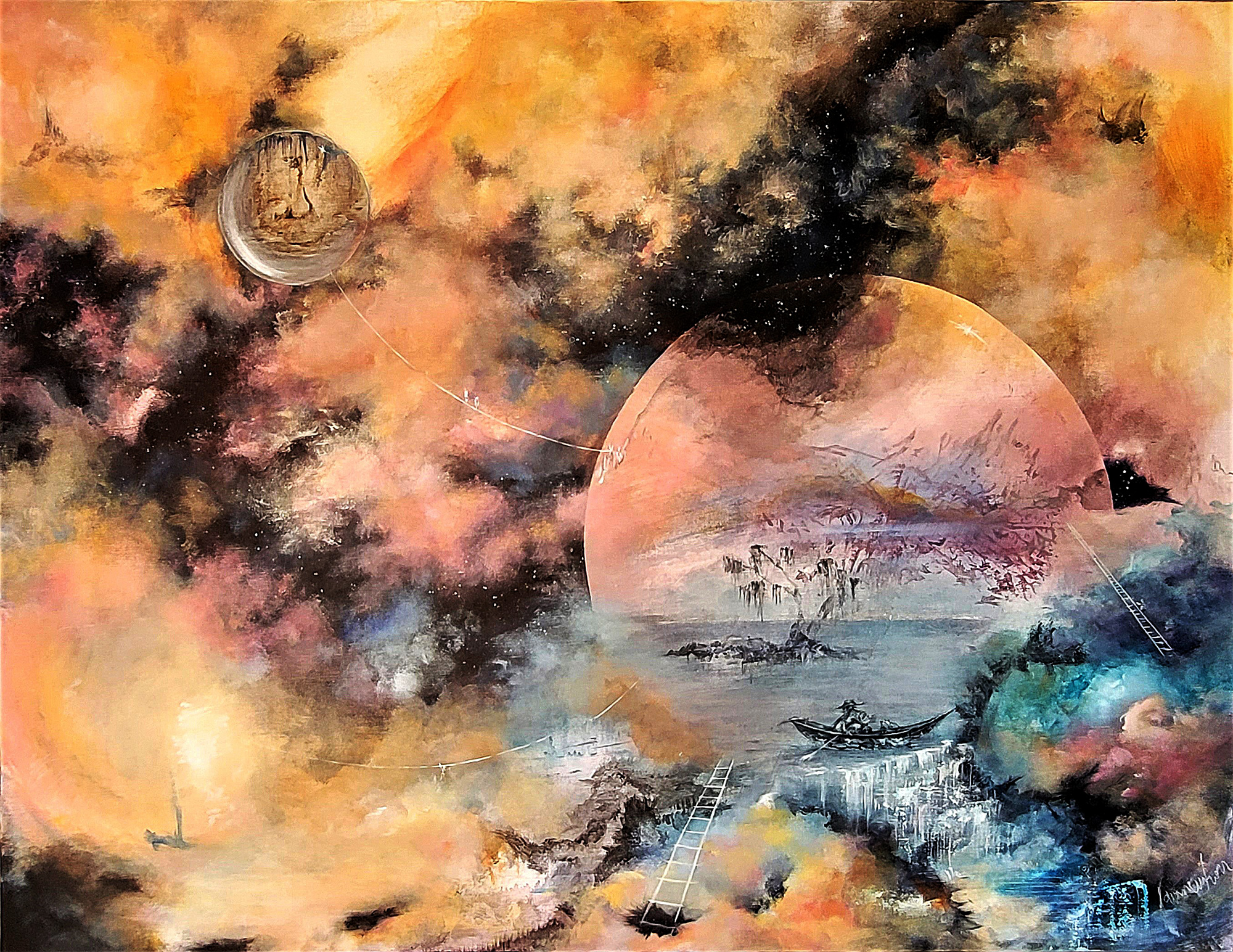 La Marée (2022), contemporary inner landscape painting in acrylic on canvas by Annick Vavasseur
